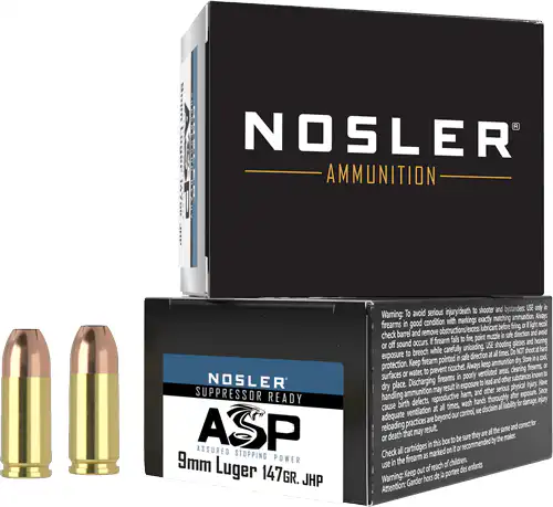 NOSLER 9MM 147GR ASP JHP - SUBSONIC 20RD 20BX/CS