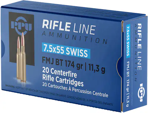 PPU 7.5X55 SWISS 174GR FMJ - 20RD 10BX/CS
