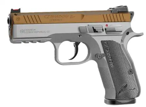CZ SHADOW 2 COMPACT OR 9MM FS - 4" 15RD GOLD SILVER GRIPS