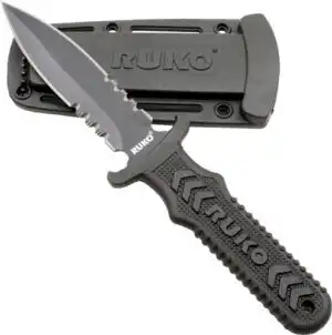 RUKO FIXED BLADE BOOT KNIFE 4" - SPEAR SERRATED CLAMSHELL