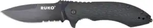 RUKO FOLDER SERRATED 3.25" - BLACK HANDLE CLAMSHELL