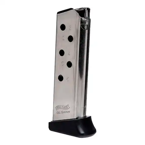 PPK WALTHER MAGAZINE WITH FINGER REST - .380 ACP - 6 ROUND - NICKEL