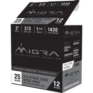 Migra Waterfowl Steel Shot Shot Shells 12 ga 3" 1-1/4 oz #2#3 1430 fps 25/ct