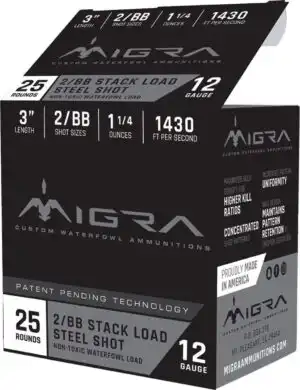 Migra Waterfowl Steel Shot Shotshell 12 ga 3" 1-1/4 oz 1430 fps #2-BB 25/ct