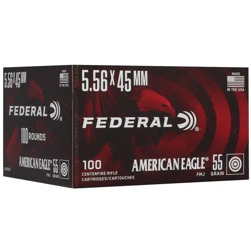 Federal American Eagle Rifle Ammunition 5.56X45 NATO 55gr FMJ 3165 fps 100/ct