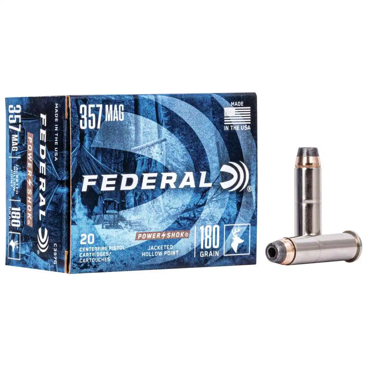 Federal Power-Shok Handgun Ammunition .357 Mag 180gr JHP 1080 fps 20/ct