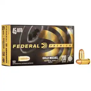 Federal Premium Gold Medal Handgun Ammunition .45 ACP 230 gr FMJ 860 fps 50/ct