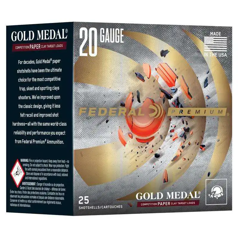 Federal Gold Medal Paper Shotshells 20ga 2-3/4" 7/8oz 1250 fps #7.5 25/ct