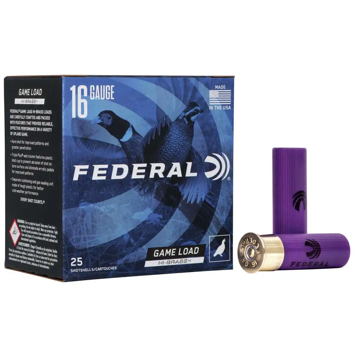 Federal Game-Shok Upland Game Hi Brass Load Shotshells 16 ga 2-3/4" 1-1/8 oz 1295 fps #6 25/ct