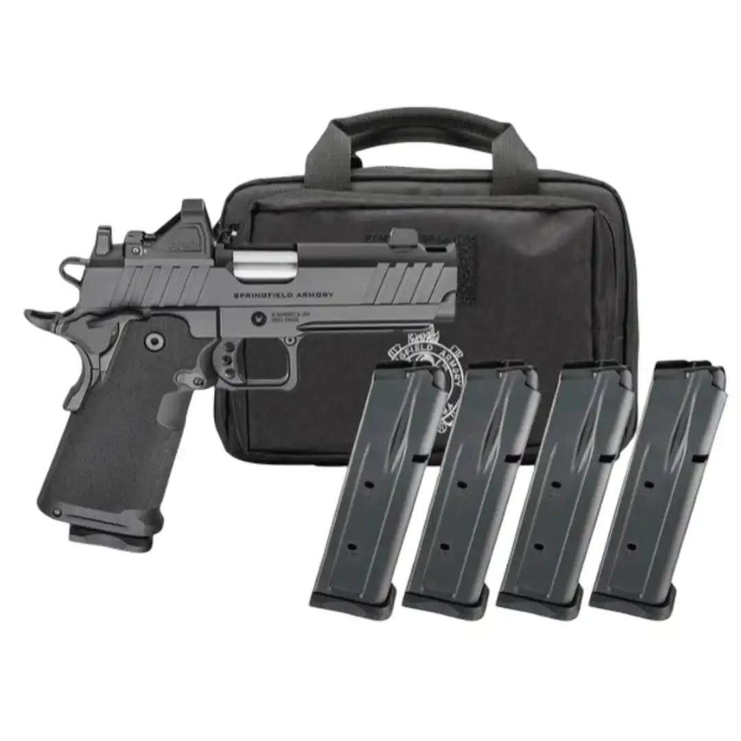 Springfield Armory Gear Pac 1911 DS Prodigy Comp Handgun 9mm Luger 17(3) &20(1)rd Magazines 4.25" Barrel Black Viridian Green Dot Bag