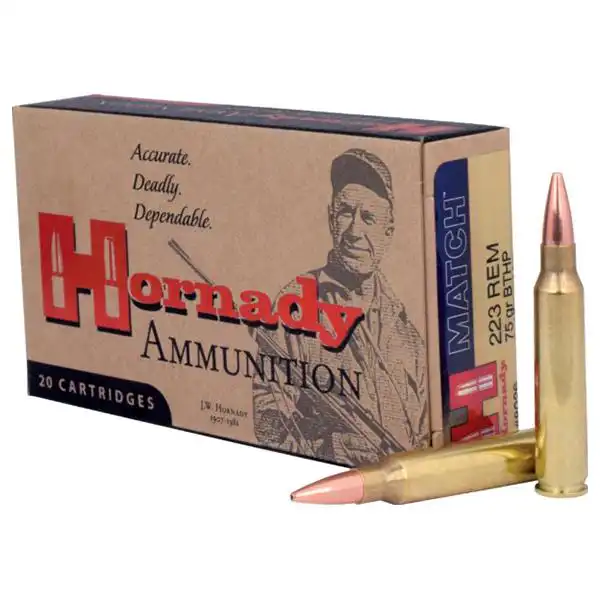 Hornady Match Rifle Ammunition .223 Rem 75 gr BTHP 2790 fps 20/ct