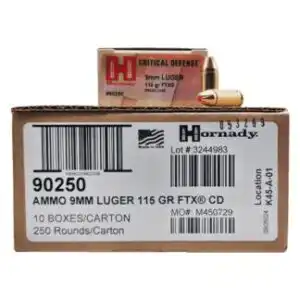 Hornady Critical Defense FTX Handgun Ammunition 9mm Luger 115gr PT 1140 fps 250/ct (10-25/ct)