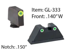 Amerigo Custom Combination Tall Suppressor Height Set - All Glock Models Except 42 43 / Front Tritium - Green / Front Outline - LumiGreen / Rear Trit
