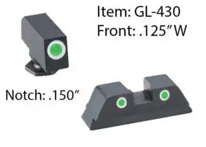 Ameriglo Classic 3 Dot Night Sight Set for Glock 42/43 / Front Tritium - Green / Front Outline - White / Rear Tritium - Green / Rear Outline - White