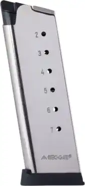 Mec-Gar 1911 Officer Handgun Magazine with Removable Buttplate & Follower .45 ACP HT Nickel 7 rds High Cap