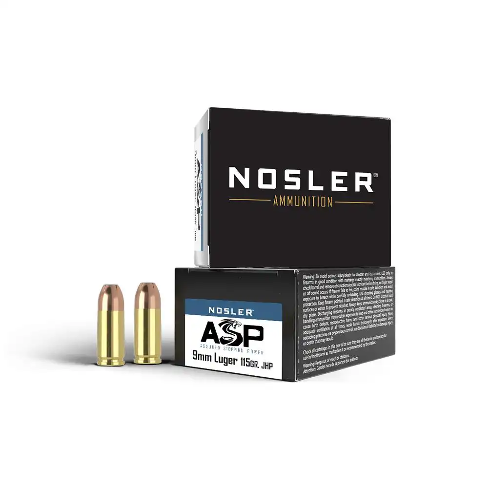 Nosler ASP Handgun Ammo 9mm Luger 115 gr JHP 1170 fps 20/ct