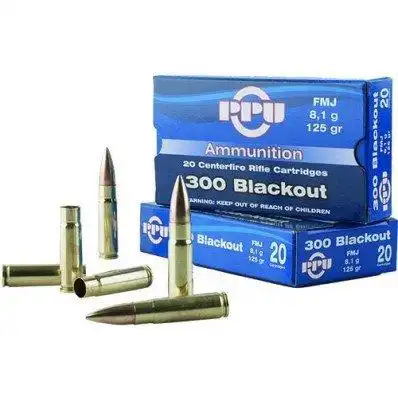 PPU Standard Rifle Ammunition .300 AAC Blackout 125 gr FMJ 1340 fps 20/ct