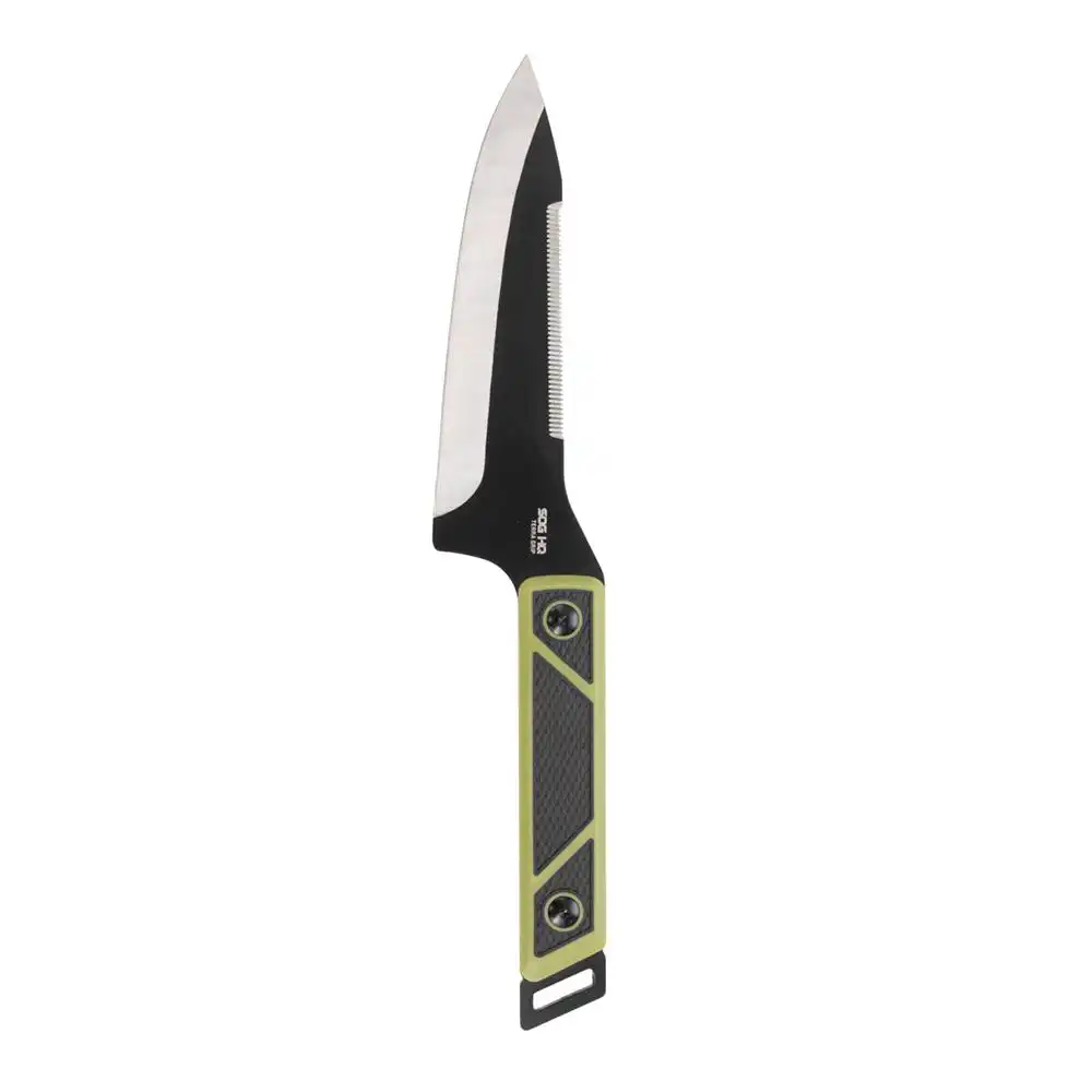 SOG Knives Terragrip Camp Knife 6-7/10" Drop Point Blade Black Green