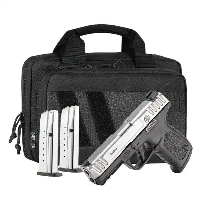 S&W SD9 2.0 Handgun Bundle 9mm Luger 16rd Magazine(3) 4" Barrel White Dot Sights No Thumb Safety 2-Tone Savior Bag