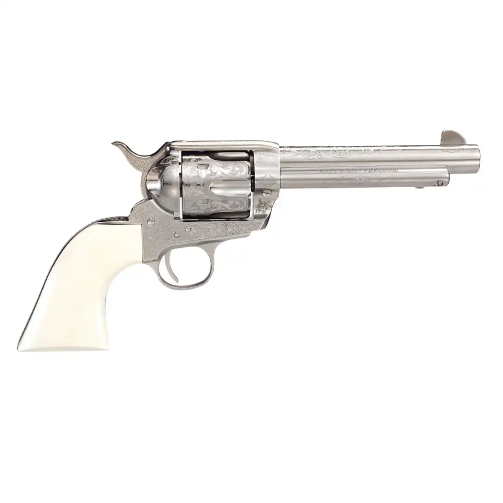 Taylors & Company 1873 Outlaw Legacy Handgun .45 Colt 6rd Capacity 5.5" Barrel Engraved Nickel with White