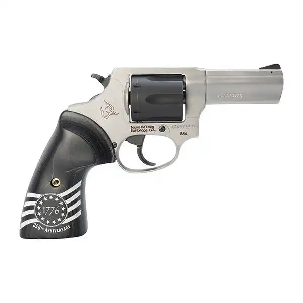 Taurus 856 Handgun .38 Spl 6rds 3" Barrel Stainless Steel Frame/Black Cylinder 1776 Custom Grips
