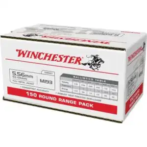 Winchester USA Lake City M193 Rifle Ammunition 5.56X45 NATO 55 gr. FMJ 3240 fps 150/ct