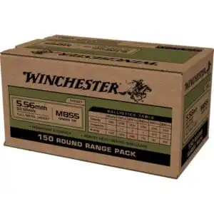 Winchester USA Lake City M855 Green Tip Rifle Ammunition 5.56X45 NATO 62 gr. FMJ 1255 fps 150/ct