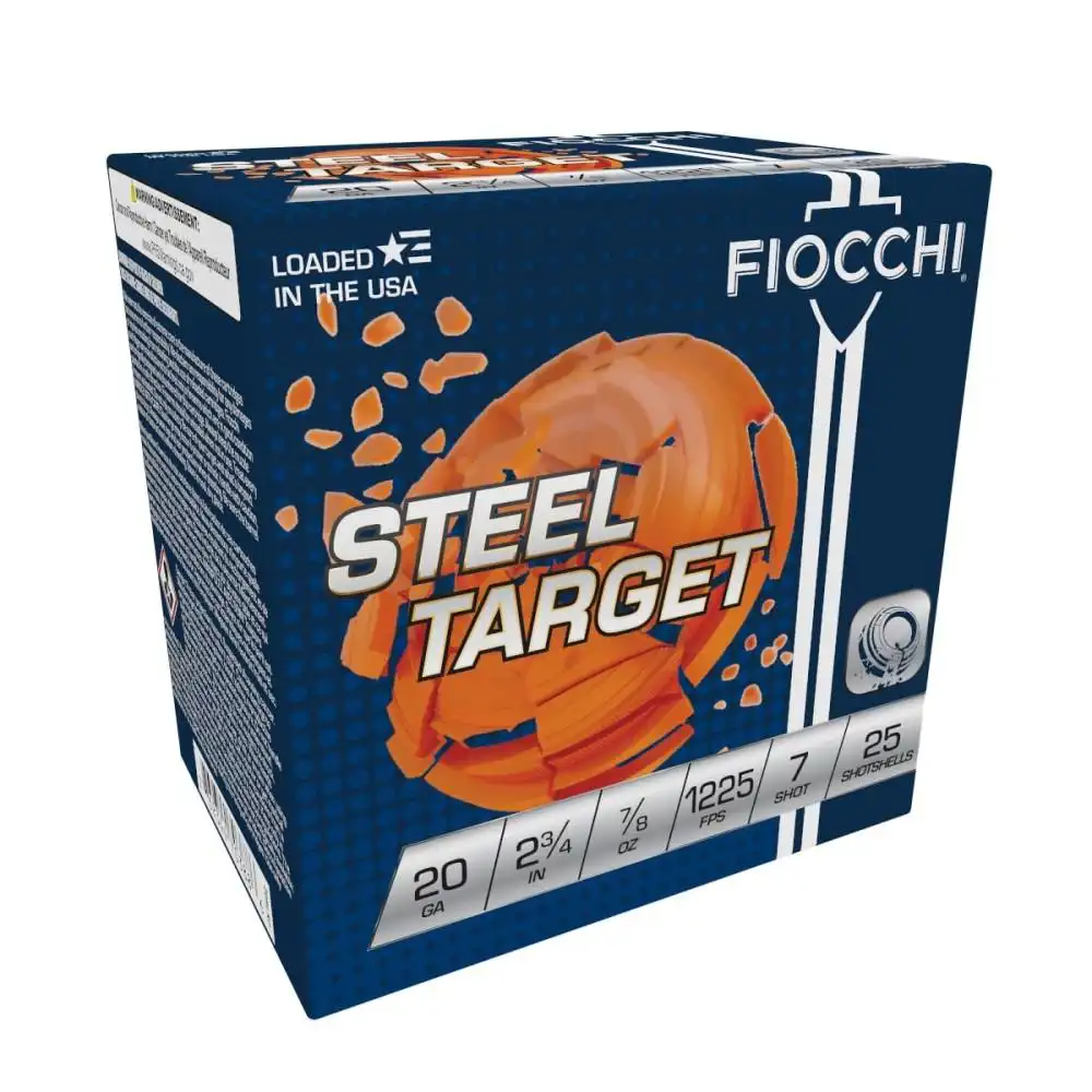 Fiocchi Steel Target Low Recoil Shotshells 20 ga 2-3/4" 7/8oz 1225 fps #7 25/ct
