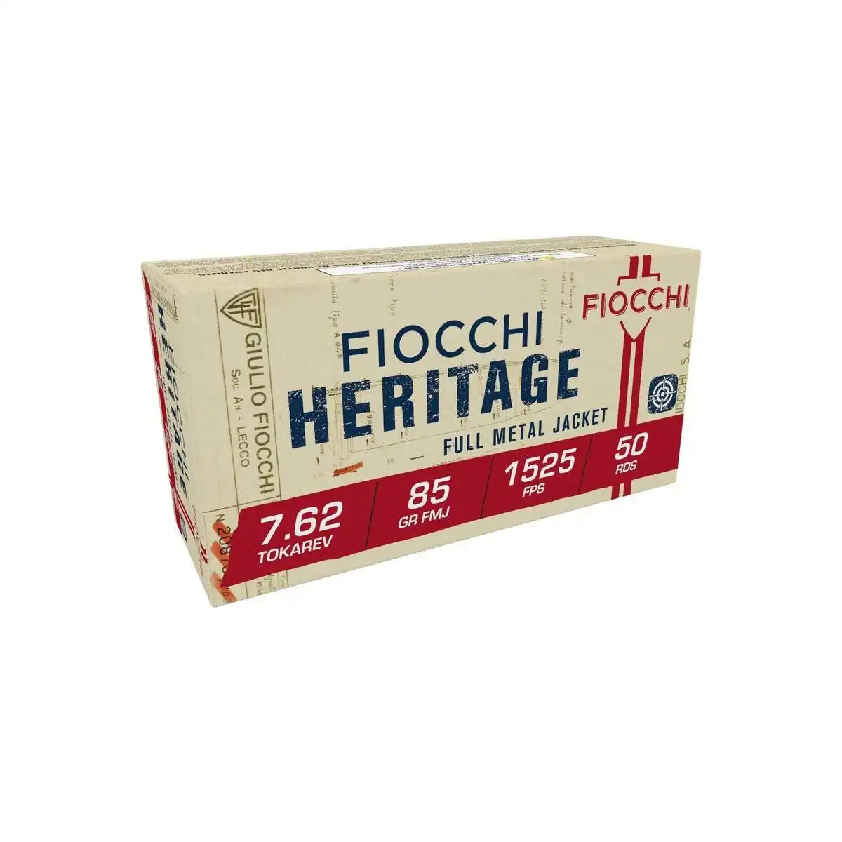 Fiocchi Heritage Handgun Ammunition 7.62x25 Tokarev 85gr FMJ 1525 fps 50/ct