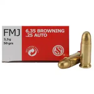 Sellier & Bellot Pistol & Revolver Ammo .25 Auto 50 gr FMJ 748 fps 50/ct