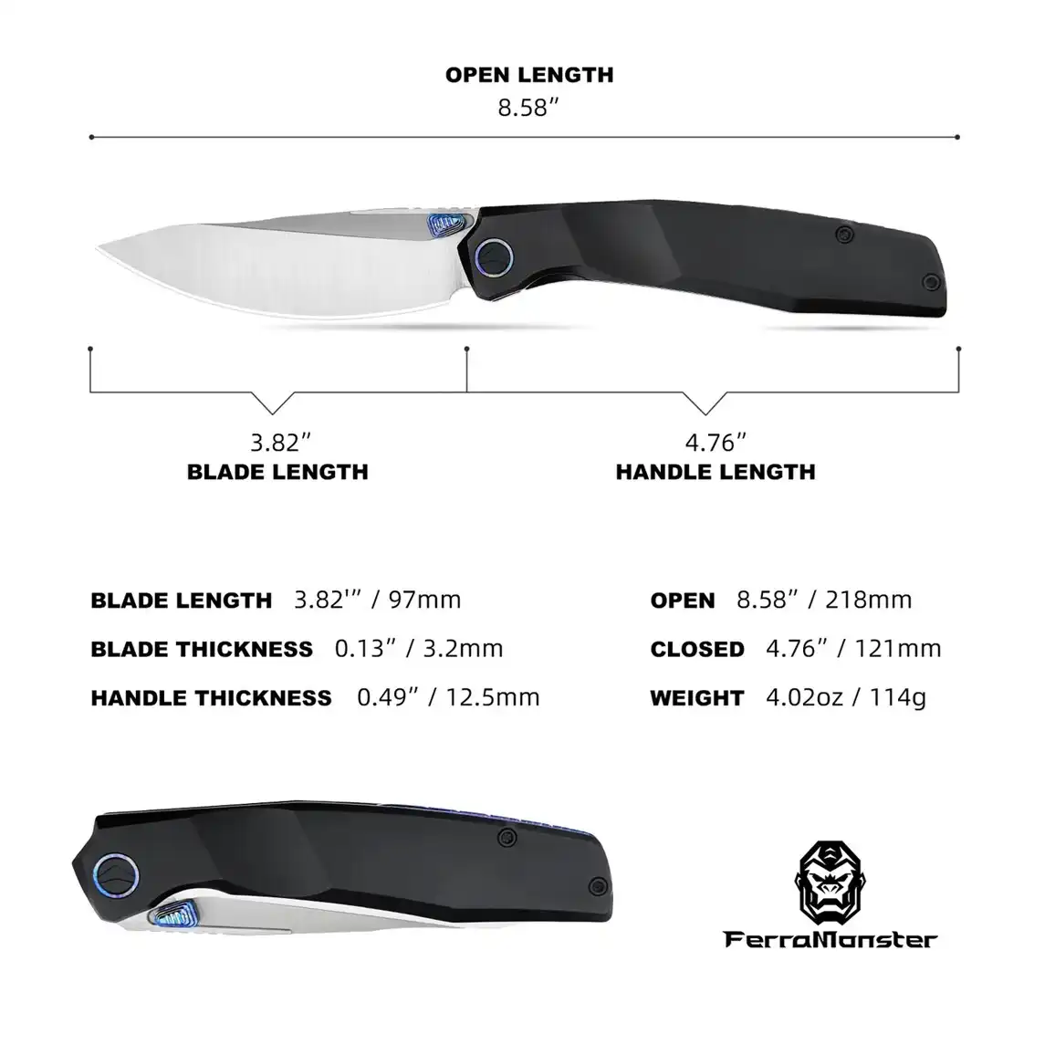 Ferramonster Astrome - Black Titanium Handle, S90V Belt Satin. FM23009-C - Image 3