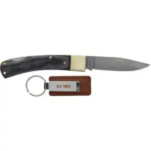 Old Timer Folding Knife with Keychain 2-9/10 Clip Point Blade Grey
