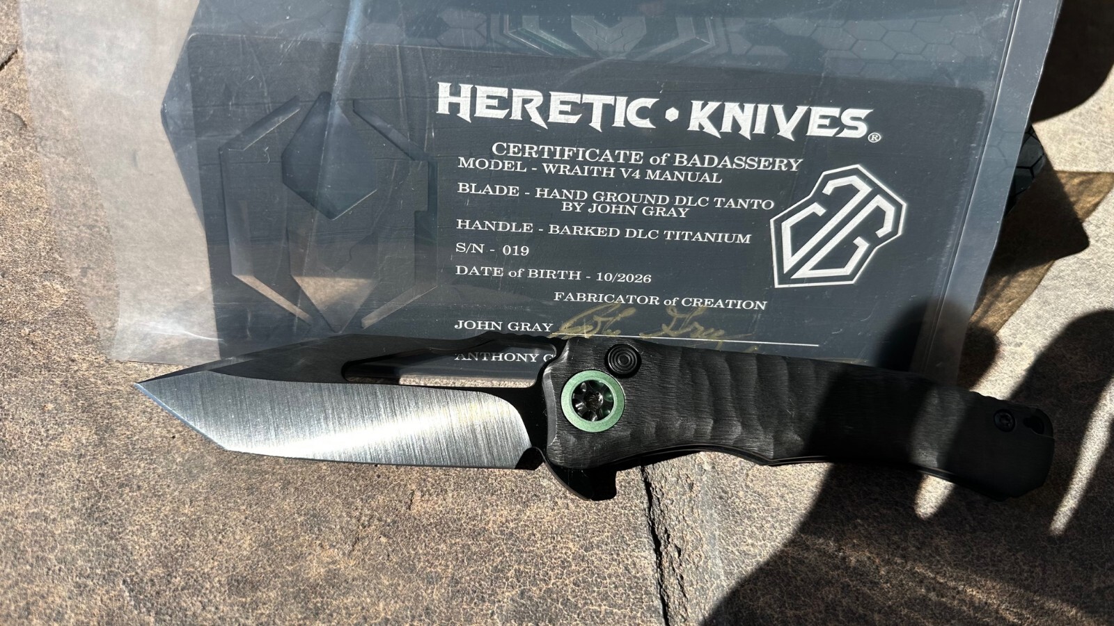 Heretic Wraith - John Gray hand grind, Barked Titanium, Magnacut DLC Blade, - Image 2