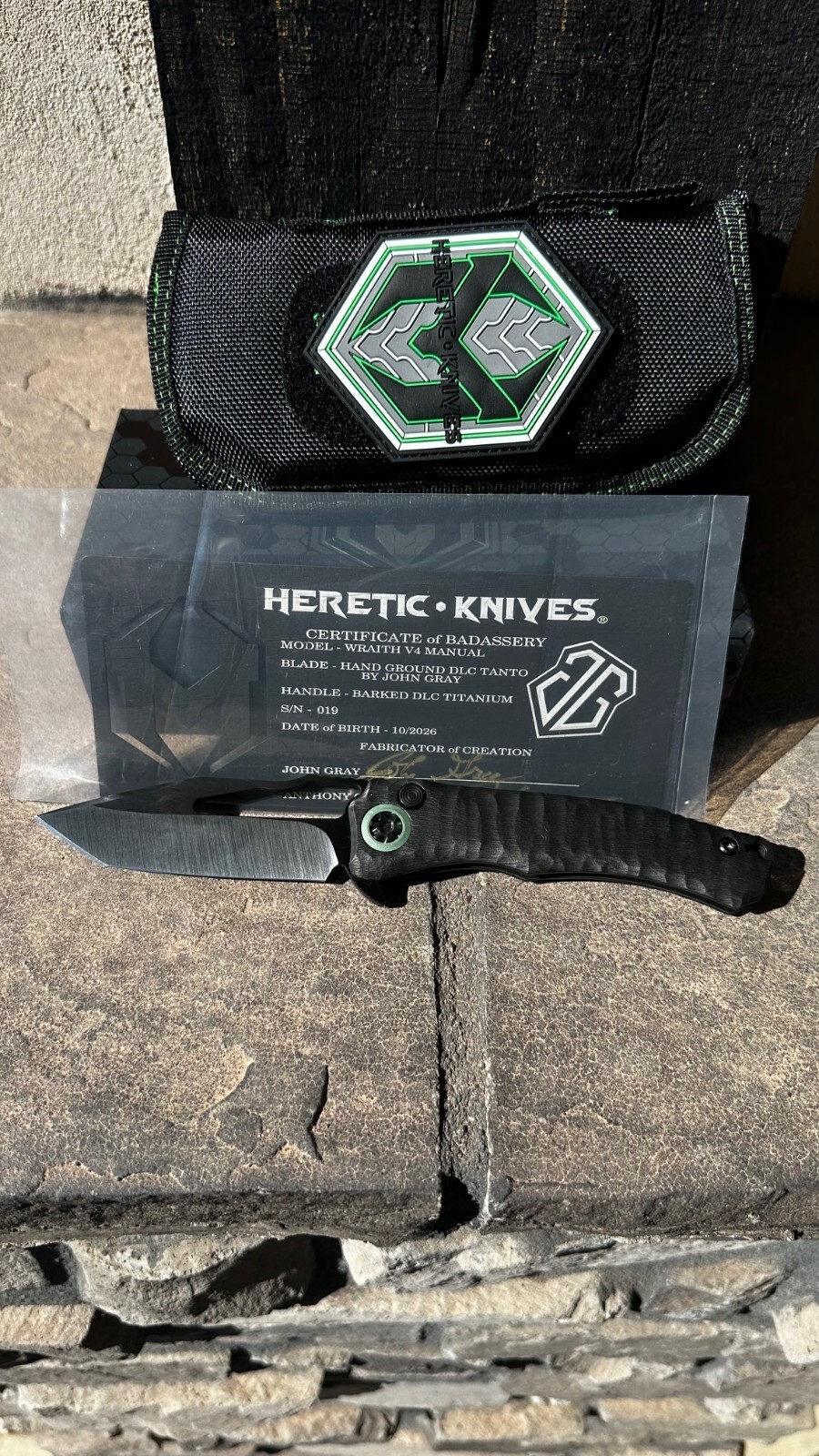 Heretic Wraith - John Gray hand grind, Barked Titanium, Magnacut DLC Blade, - Image 3
