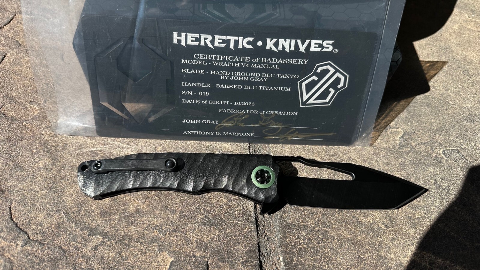 Heretic Wraith - John Gray hand grind, Barked Titanium, Magnacut DLC Blade, - Image 4