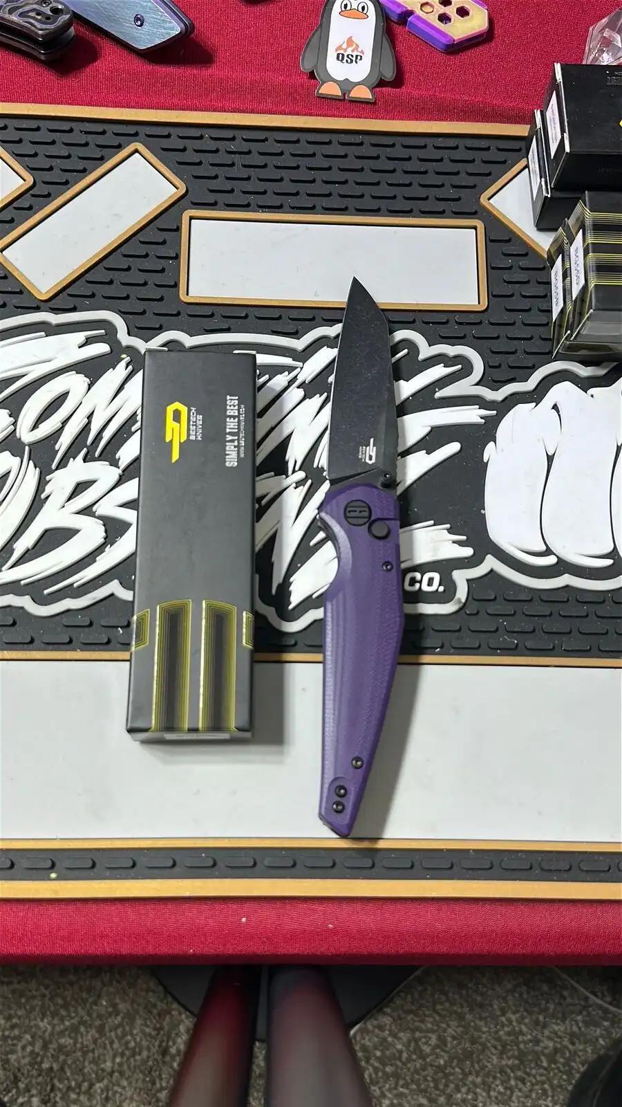 Bestech Snakebird - Purple G10 Handle, Black PVD 14C28N Blade. BG58E